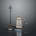 Vintage Decorative Lighting Combinations With Lamp Post Window Frame Light And Sign 3d model