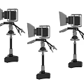 Three Adjustable Studio Lighting Fixtures With Movable Arms And Stable Bases 3d model