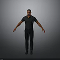 Standing Man In Black Polo Shirt And Pants With Arms Outstretched