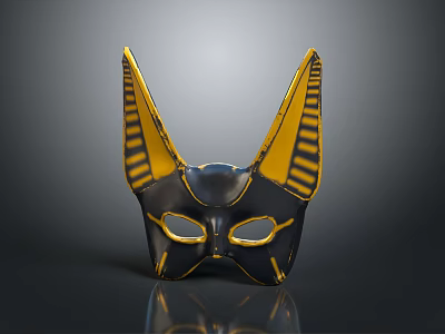 Egyptian Style Black And Gold Mask With Long Ears Yellow Stripes Smooth Surface Reflective Effect 3d model