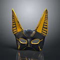 Egyptian Style Black And Gold Mask With Long Ears Yellow Stripes Smooth Surface Reflective Effect