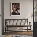 Modern Wooden Bench In Entryway With Abstract Portrait And Natural Light