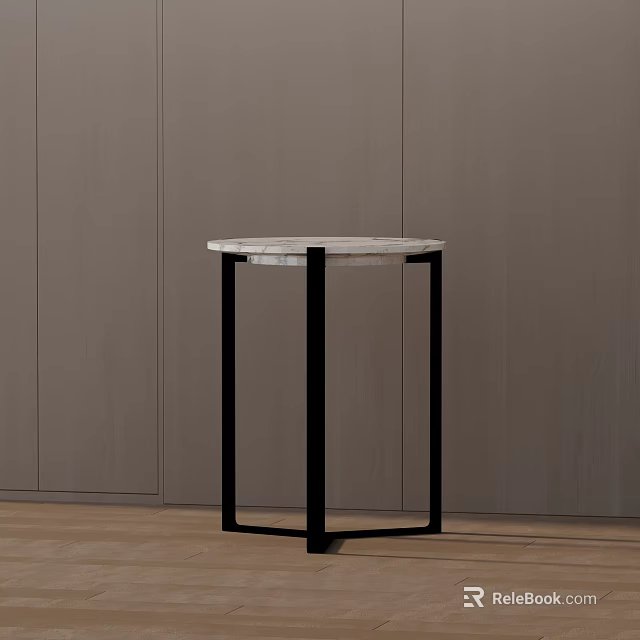 Modern Round Marble Top Side Table With Black Metal Frame And Minimalist Design 3d model 