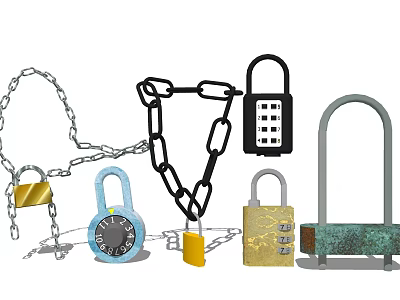Various Types of Locks and Chains as Essential Hardware Tools 3d model