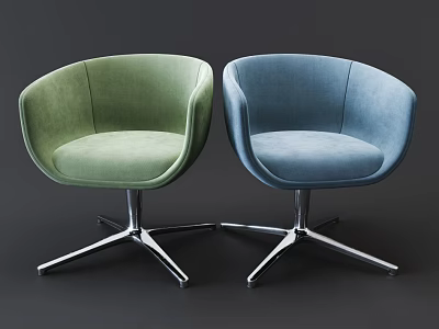 Modern Green And Blue Upholstered Leisure Chairs With Metal Star Base 3d model