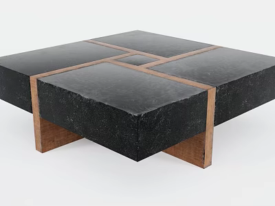 Modern Coffee Table With Black Stone Top And Wooden Cross Inlays Design 3d model