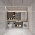 Modern Bathroom Interior With Large Mirror Sink Counter Toilet And Washing Machine