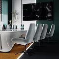 Modern Conference Room With Dark Green Walls White Table Gray Chairs And Large Screen