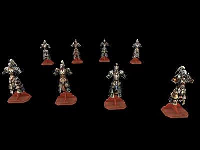 Armor Model Decorative Furniture Pieces With Red Bases And Black Backdrop 3d model