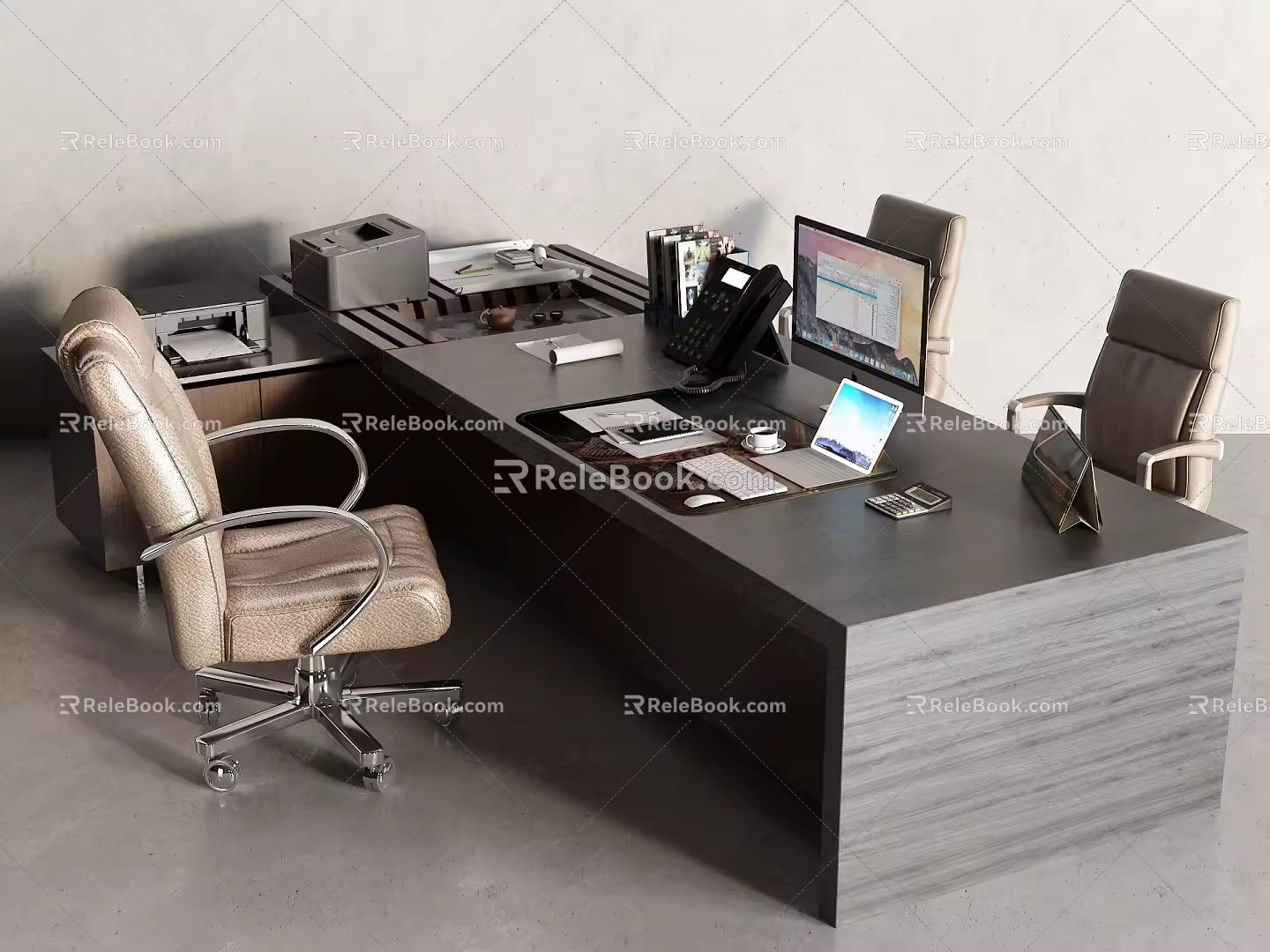 Large desk desk copier telephone landline computer folder 3d model