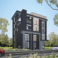 Modern Single Family House Exterior With Large Glass Windows Wooden Accents And Lush Greenery