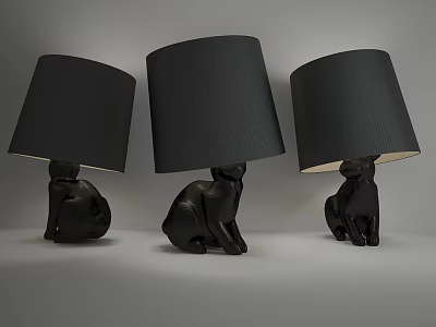 Modern Black Table Lamps With Cat Shaped Base And Fabric Shades Set Of Three 3d model