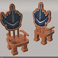 Wooden Children's Chairs With Brown Frame And Blue Orange Decorative Crown Shaped Back