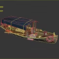 Traditional Wooden Boat With Blue Canopy Lifebuoy Orange Items And Interior Seats