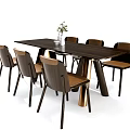 Modern Dining Table Set With Wooden Top Metal Legs And Brown Chairs