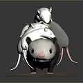 Detailed Stacked Opossums 3D Model on Reflective Base with Gray Background