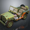 Classic Green Jeep With Open Top Orange Accents Spare Tire And Retro Style