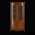 Classic Wooden Wine Cabinet With Carved Details Glass Doors And Lower Storage Cabinets