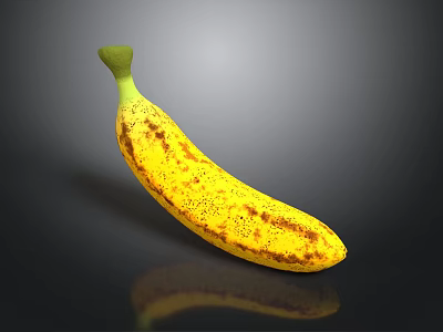 Fresh Ripe Banana With Yellow Peel And Brown Spots On Black Background 3d model