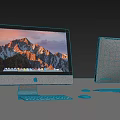 Apple iMac Desktop Computers Front Back View With Mountain Landscape Display And Keyboard Mouse 3d model