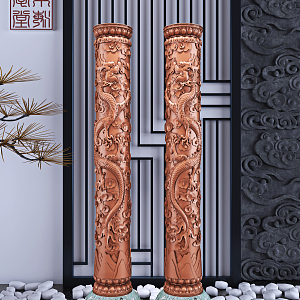 Chinese-style Column Lotus Base Tenglong Column Sculpture Ornaments 3d model