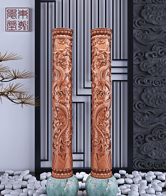 Chinese-style Column Lotus Base Tenglong Column Sculpture Ornaments 3d model