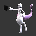 Mewtwo 3D Figure With White Body Holding Black Sphere And Pink Tail