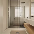 Modern Bathroom Interior With Glass Partition Bathtub Vanity And Window Blinds