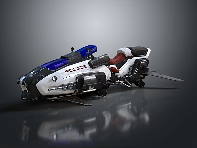 White and Blue Police Motorcycle With Modern Design Red Seat And Police Lights 3d model