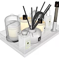 Perfume and Cosmetics Display Set with Transparent Tray Reed Diffusers and Various Bottles