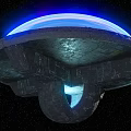 Futuristic Commercial Landscape With Transparent Dome Lush Green Landscape Urban Buildings And Blue Light Source