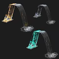 Contemporary Water Feature Fountain With Arched Column Linear Designs And Blue Green LED Lights