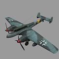WWII German Twin Engine Fighter Aircraft With Gray Camouflage Iron Cross On Wings And Propellers 3d model