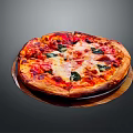 Freshly Baked Golden Crust Pizza With Tomato Sauce Mozzarella And Basil On Wooden Tray