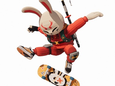 Modern game character ninja hand decoration ornaments with a skateboard model