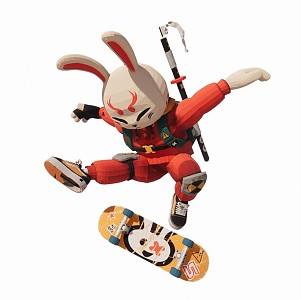 Modern game character ninja hand decoration ornaments with a skateboard 3d model