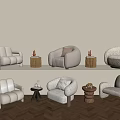 Modern Upholstered Leisure Chairs In Living Room With Side Tables And Decorative Pillows