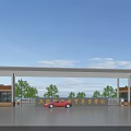 Modern College Entrance Gate With Canopy Structure Guard Booths And Car Parked In Front
