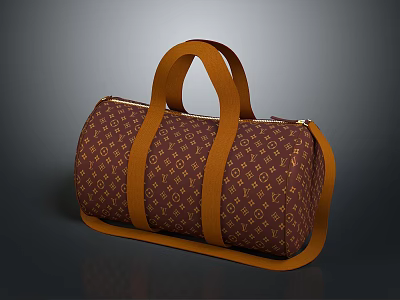 Stylish Brown Monogrammed Leather Handbag With Dual Handles And Shoulder Strap 3d model