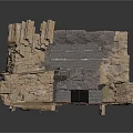 Ancient Stone Scene Component With Ruined Walls And Broken Stone Blocks