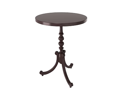 Round Dark Colored Coffee Table With Decorative Turned Column And Three Legged Base 3d model