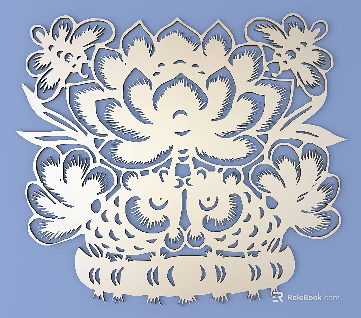 Traditional Paper Carving Art With Exquisite Lotus And Peony Patterns 3d model 