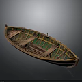 Traditional Wooden Water Transport Boat with Green Yellow Interior and Handcrafted Design