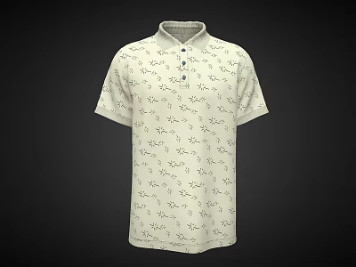 Men's Light Colored Short Sleeved Collared Polo Shirt With Small Abstract Patterns And Buttoned Front 3d model
