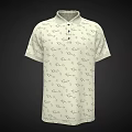 Men's Light Colored Short Sleeved Collared Polo Shirt With Small Abstract Patterns And Buttoned Front