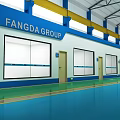 Spacious Factory Interior With High Ceiling Windows Blue Green Floors Yellow Accents And Machinery