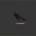 Black Bird Sculpture with Spread Wings on White Circular Base in Grey Background