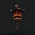 Chinese Style Lantern Shaped Chandelier With Red Brown Color And Pointed Top Hanging Chain