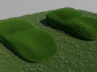 Green Grass Mounds With Yellow And White Flowers In Lush Grassland 3d model