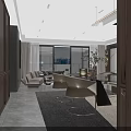 Modern Living Dining Room Interior With Curved Sofa Wooden Cabinets And Ambient Lighting
